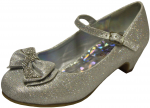 GIRLS DRESSY SHOES W/ BOW IN FRONT (SILVER GLITTER)